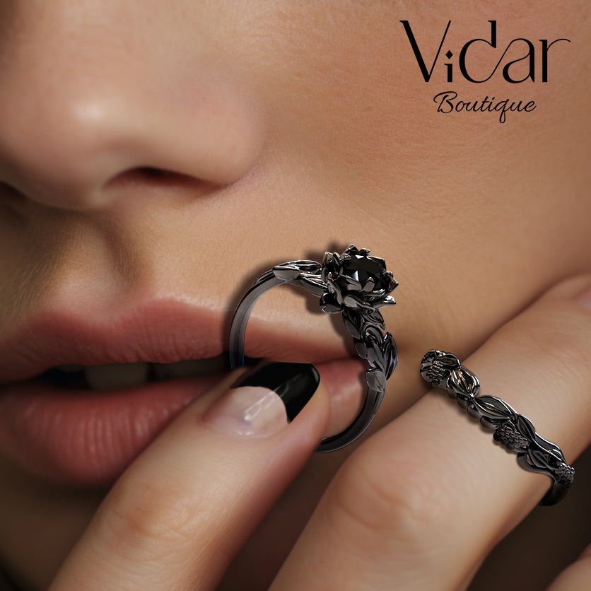 Gothic Black Gold Wedding Ring Set