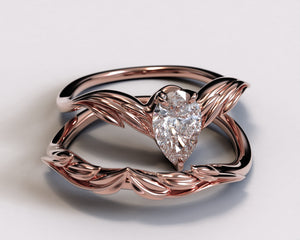 14K Rose Gold Engagement Ring With Diamond - Pear Cut