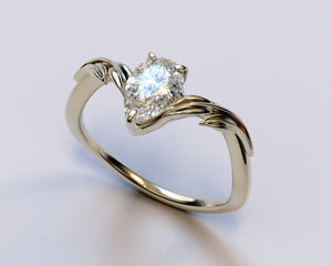 14K Gold Pear Shaped Diamond Engagement Ring - Boho Style