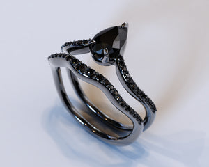 Black Diamond Gothic Engagement Wedding Ring Set