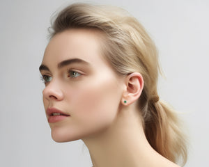 Dainty Emerald Stud Earrings - Lotus Earrings