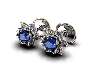 Minimalist Blue Sapphire Earrings - Lotus Earrings