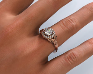 Flower Halo Engagement Ring Rose Gold