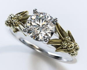 Unique Lotus Flower Two Tone Gold Solitaire Engagement Ring