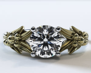 Unique Lotus Flower Two Tone Gold Solitaire Engagement Ring