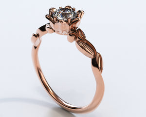 Unique Floral Halo Rose Gold Engagement Ring