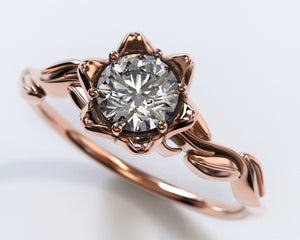 Unique Floral Halo Rose Gold Engagement Ring