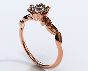 Unique Floral Halo Rose Gold Engagement Ring