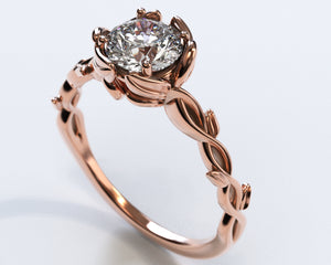 Unique Halo Rose Gold Moissanite Engagement Ring