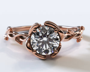 Unique Halo Rose Gold Moissanite Engagement Ring