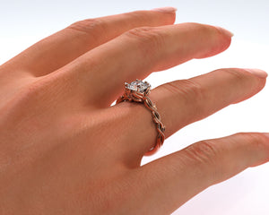 Unique Halo Rose Gold Moissanite Engagement Ring