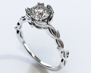 Unique Halo Rose Gold Moissanite Engagement Ring