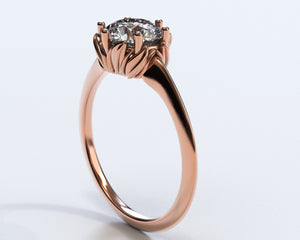 Floral Rose Gold Halo Moissanite Engagement Ring