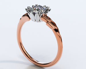 Floral Two Tone Gold Halo Moissanite Engagement Ring