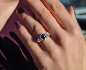 Flower Blue Sapphire Engagement Ring
