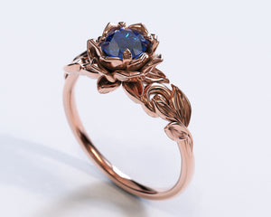 Flower Blue Sapphire Engagement Ring