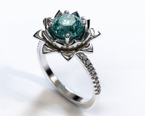 Floral Aquamarine Engagement Ring With Leaves