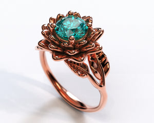 Unique Aquamarine Floral Engagement Ring
