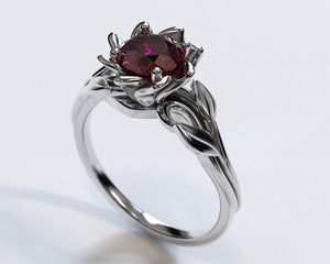 White Gold Ruby Flower Engagement Ring