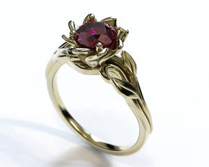 White Gold Ruby Flower Engagement Ring