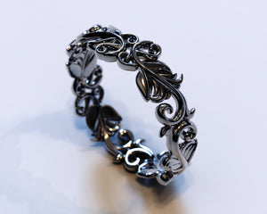 Black Gold Leaf Wedding Band
