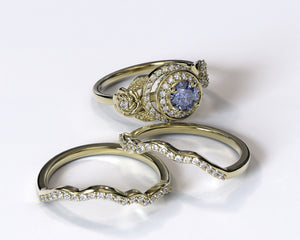 Flower Tanzanite Halo Bridal Ring Set
