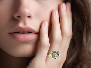 Flower Tanzanite Halo Bridal Ring Set