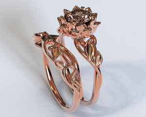 Unique Morganite Flower Bridal Ring Set