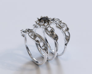 Black Diamond Flower Bridal Ring Set