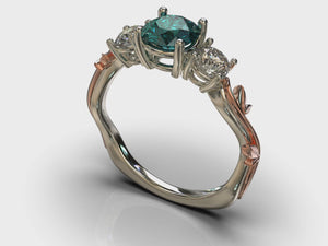 Unique 3 Stone Teal Sapphire Engagement Ring