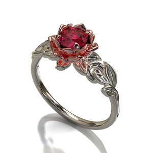 Unique Lotus Flower Ruby Engagement Ring