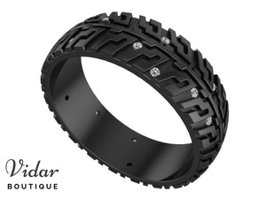 Black Gold Tire Mens Wedding Band With Diamonds