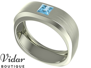 Unique Mens Aquamarine Wedding Ring