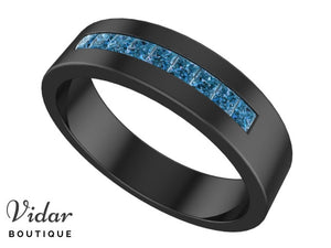 Black Gold Blue Diamonds Wedding Ring  For Men