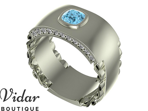 Unique Aquamarine Wedding Band For Men