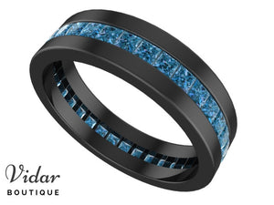 Unique Black Gold Blue Diamond Mens Wedding Ring