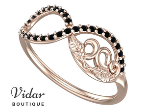 Flower Infinity Black Diamond Wedding Ring For Women