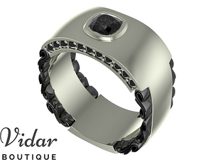 Two Tone Gold Black Diamond Wedding Ring For Men