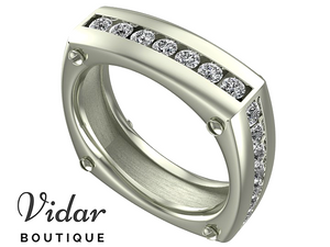 Unique White Gold Diamond Wedding Band For Men
