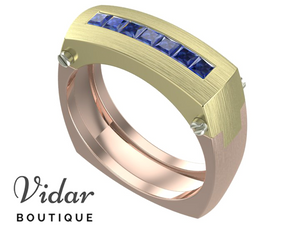 Two Tone Gold Sapphire Mens Wedding Ring