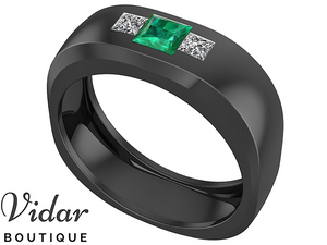 Unique Black Gold Emerald Wedding Band For Men