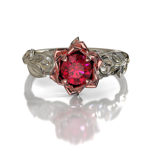 Unique Lotus Flower Ruby Engagement Ring
