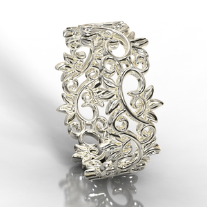 White Gold Leaf Wedding Band