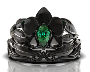 Black Gold Emerald Wedding Ring Set