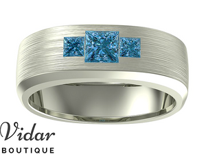 blue diamond unique mens wedding bands