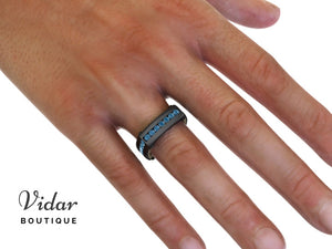 Unique Black Gold Blue Diamond Wedding Ring