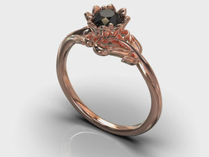 Nature Inspired Black Diamond Flower Engagement Ring