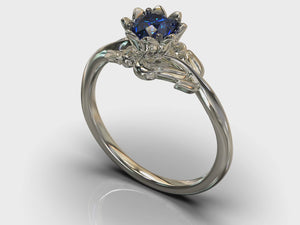 Floral Blue Sapphire Engagement Ring