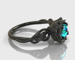 Black Gold Opal Flower Engagement Ring