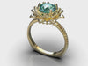 Floral Aquamarine Engagement Ring With Leaves